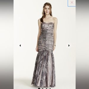 strapless glitter tulle fit and flare dress